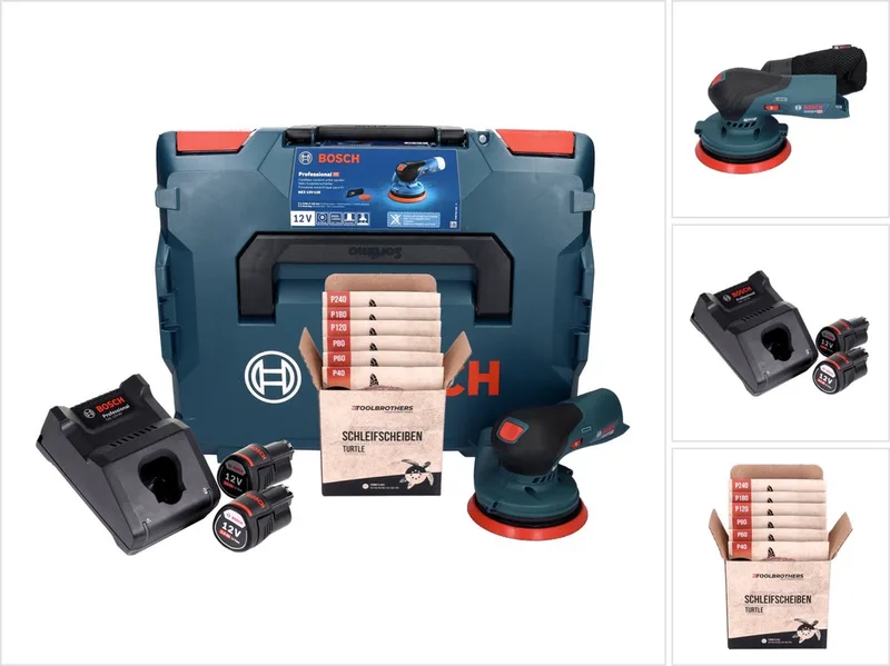 Bosch GEX 12V-125 Professionele snoerloze excenterschuurmachine 12 V 125 mm borstelloos + 2x accu 3.0 Ah + lader + Toolbrothers TURTLE schuurset + L-Boxx by Bosch Professional – product image