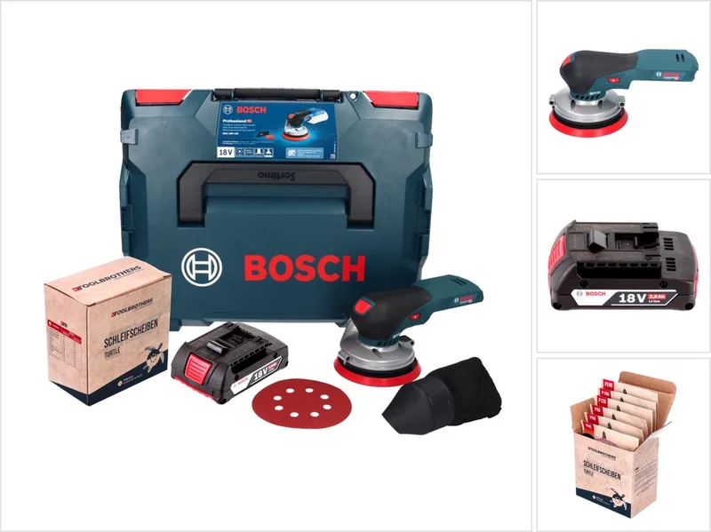 Bosch GEX 18V-125 Professional accu-excentrische schuurmachine 18 V 125 mm borstelloos + 1x accu 2,0 Ah + 1x Toolbrothers TURTLE schuurset + L-BOXX - zonder oplader de Bosch Professional – image du produit