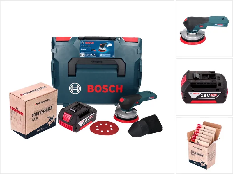 Bosch GEX 18V-125 Professional accu-excentrische schuurmachine 18 V 125 mm borstelloos + 1x accu 5,0 Ah + 1x Toolbrothers TURTLE schuurset + L-BOXX - zonder oplader von Bosch Professional – Produktbild