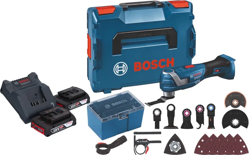 Bosch GOP 18V-34 Profi-snoerloze Multi-Cutter 18 V Starlock Plus + 2x accu 2.0 Ah + lader + 17 accessoires + L-Boxx von Bosch Professional – Produktbild