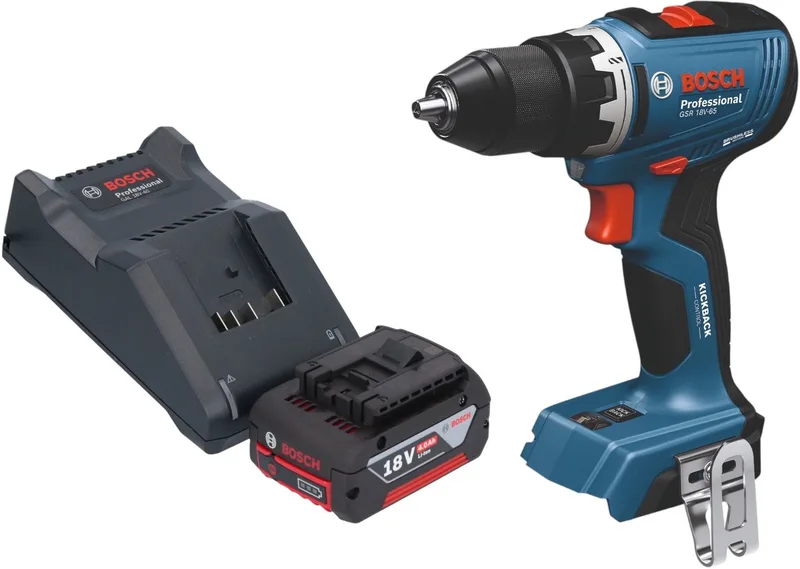 Bosch GSB 18V-65 Professionele accu klopboormachine 18 V 65 Nm borstelloos + 1x oplaadbare accu 4.0 Ah + lader de Bosch Professional – image du produit
