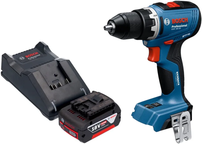 Bosch GSR 18V-65 Professionele accuboormachine 18 V 63 Nm borstelloos + 1x oplaadbare accu 5.0 Ah + lader by Bosch Professional – product image