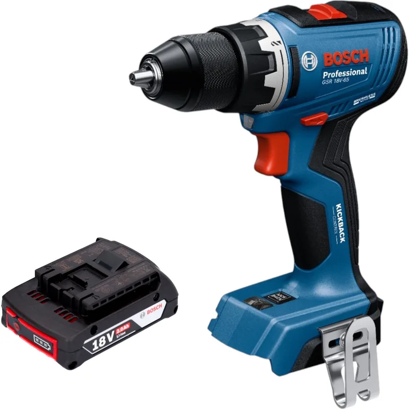 Bosch GSR 18V-65 Professionele accuboormachine 18 V 63 Nm borstelloos + 1x oplaadbare accu 2.0 Ah - zonder oplader de Bosch Professional – image du produit