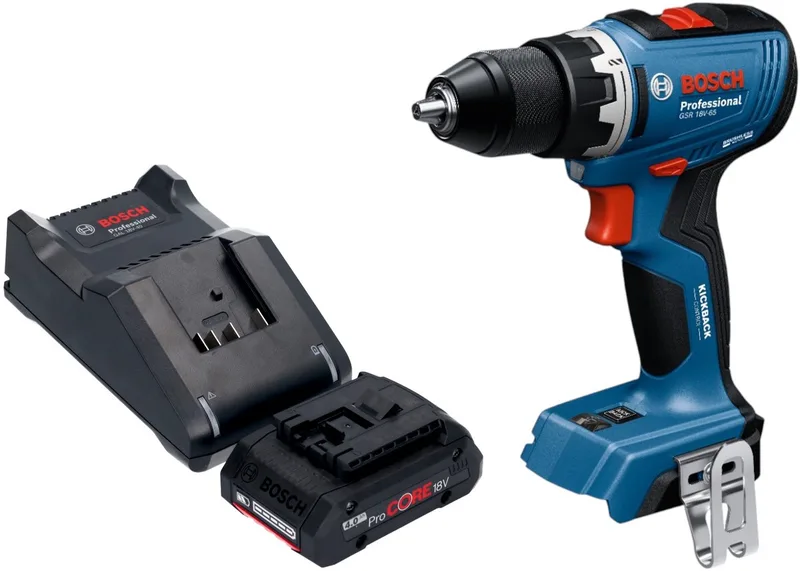 Bosch GSR 18V-65 professionele accuboormachine 18 V 63 Nm borstelloos + 1x ProCORE oplaadbare accu 4.0 Ah + lader de Bosch Professional – image du produit