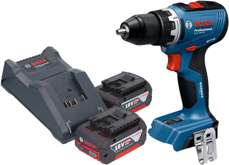 Bosch GSR 18V-65 Profi-accuboormachine 18 V 63 Nm borstelloos + 2x accu 4.0 Ah + lader by Bosch Professional – product image
