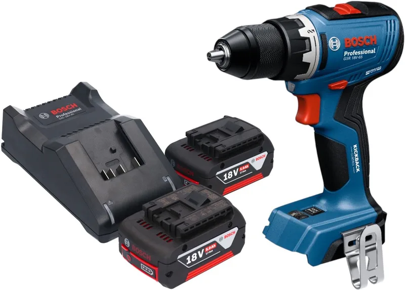 Bosch GSR 18V-65 Profi-accuboormachine 18 V 63 Nm borstelloos + 2x accu 5.0 Ah + lader von Bosch Professional – Produktbild