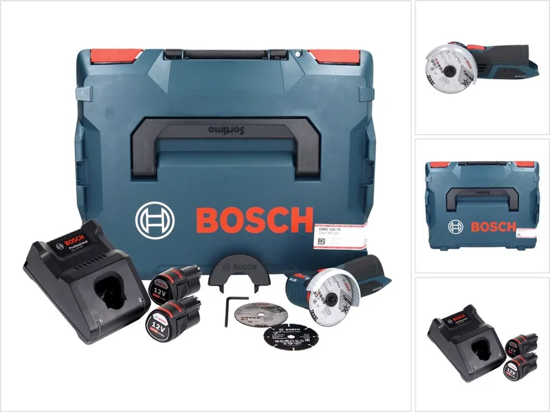 Bosch GWS 12V-76 Professional accu-haakse slijper 12 V 76 mm borstelloos + 2x accu 3,0 Ah + oplader + L-Boxx de Bosch Professional – image du produit