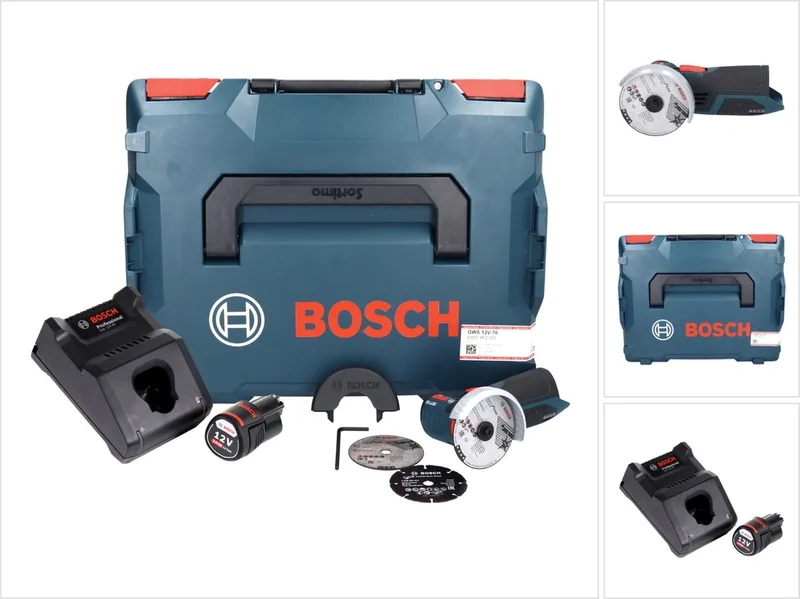 Bosch GWS 12V-76 Professional accu-haakse slijper 12 V 76 mm borstelloos + 1x accu 3,0 Ah + oplader + L-Boxx von Bosch Professional – Produktbild