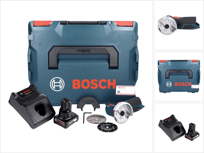 Bosch GWS 12V-76 Professional accu-haakse slijper 12 V 76 mm borstelloos + 1x accu 6,0 Ah + oplader + L-Boxx de Bosch Professional – image du produit
