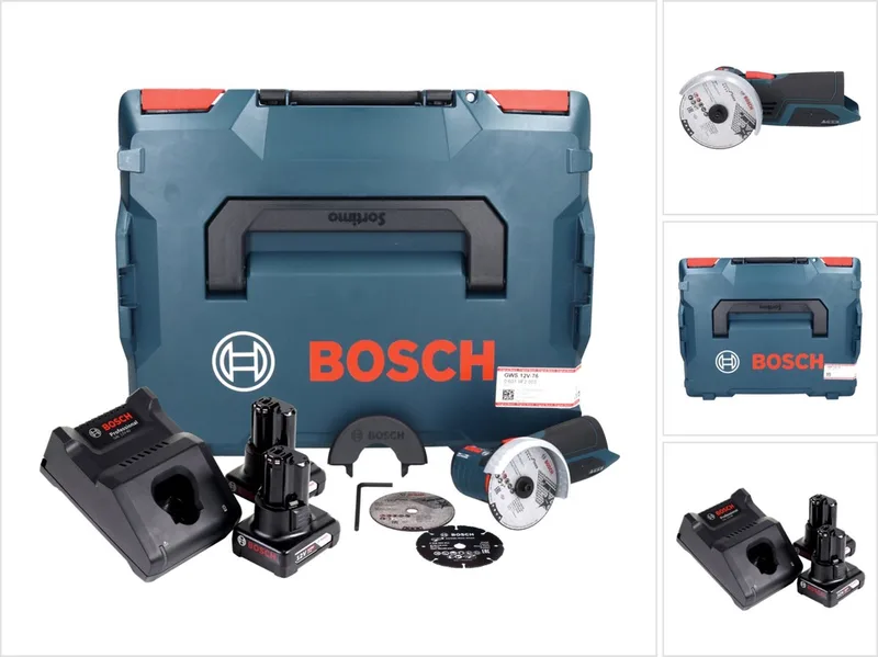 Bosch GWS 12V-76 Professional accu-haakse slijper 12 V 76 mm borstelloos + 2x accu 6,0 Ah + oplader + L-Boxx de Bosch Professional – image du produit
