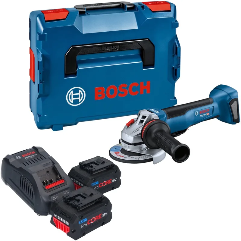 Bosch GWS 18V-10 P Professional accu-haakse slijper 18 V 125 mm borstelloos + 2x ProCORE-accu 8,0 Ah + oplader + L-Boxx fra Bosch Professional – produktbillede