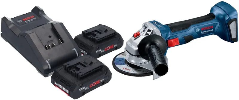 Bosch GWS 18V-7 Professionele accu haakse slijper 18 V 115 mm borstelloos + 2x ProCORE accu 4.0 Ah + lader von Bosch Professional – Produktbild