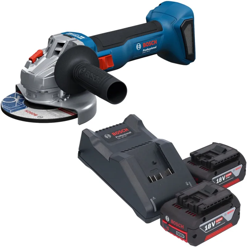 Bosch GWS 18V-8 Professional accu-haakse slijper 18 V 125 mm borstelloos + 2x accu 4,0 Ah + oplader fra Bosch Professional – produktbillede