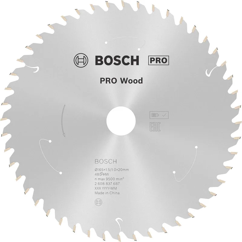 Bosch Ø 165 x 1,5 x 20mm 48T Cirkelzaagblad PRO Wood Cordless - Professional - 2608837687 von Bosch Professional – Produktbild