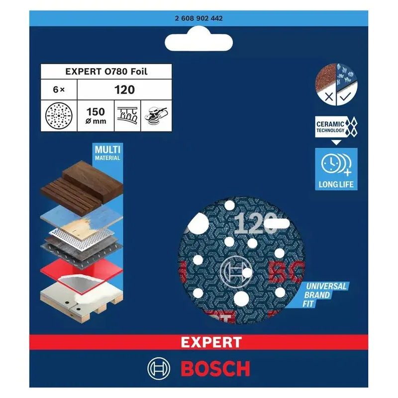 Bosch P120 150mm Schuurschijf (6 stuks) - Professional EXPERT - 2608902442 de Bosch Professional – image du produit 2 sur 6