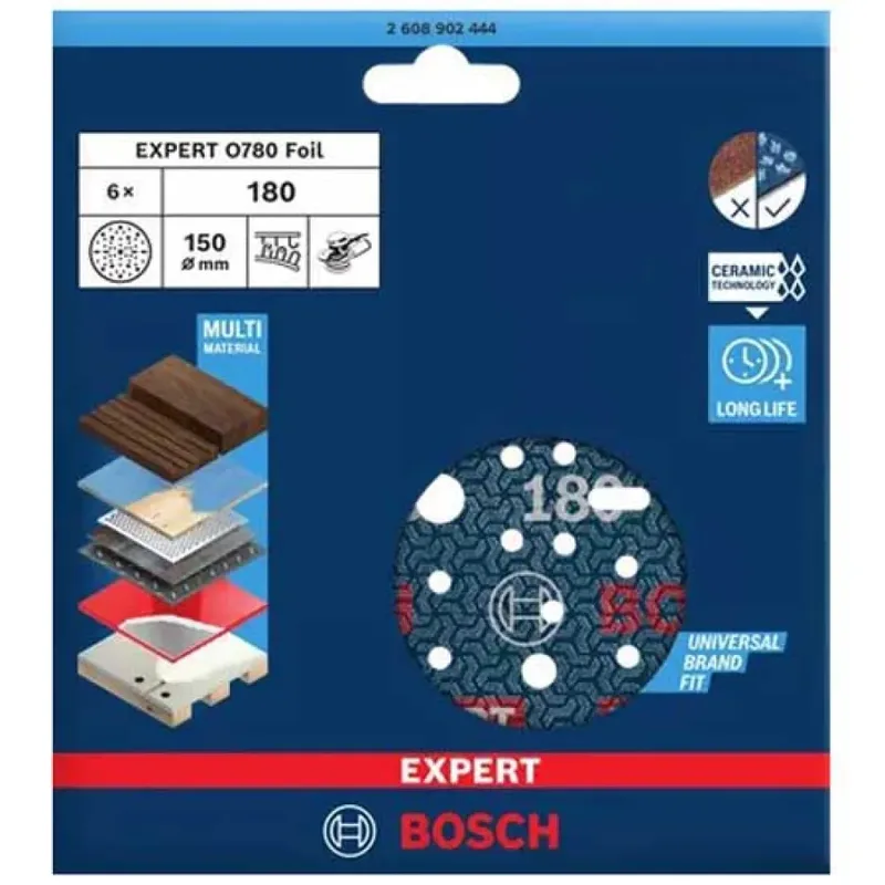 Bosch P180 150mm Schuurschijf (6 stuks) - Professional EXPERT - 2608902444 de Bosch Professional – image du produit 2 sur 6