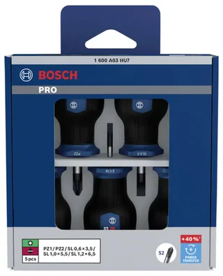 Bosch Professional 1600A03HU7 Schraubendreher-Set 5teilig PZ, Schlitz van Bosch Professional – productafbeelding 2 van 2