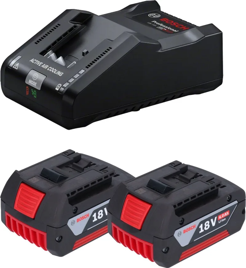 Bosch starterset 2x GBA 18 V / 4 Ah / 4000 mAh Li-ion accu ( 2x 1600Z00038 ) + GAL 18V-160 Professional oplader ( 1600A02T5G ) fra Bosch Professional – produktbillede