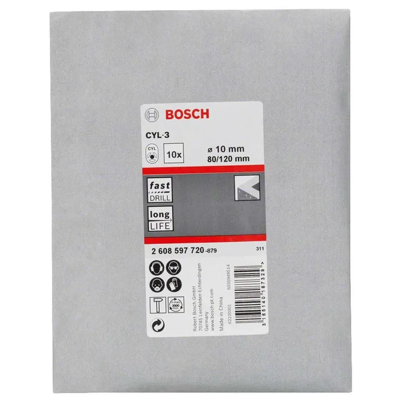 Cyl-3 10x80x120 Mm Steenboor 10 Eenheden de Bosch Professional – image du produit 2 sur 2