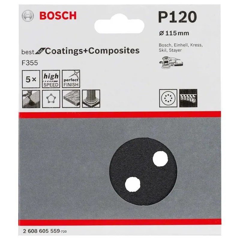 Excentrisch Schuurpapier 8p G120 115 Mm 5 Eenheden de Bosch Professional – image du produit 2 sur 2