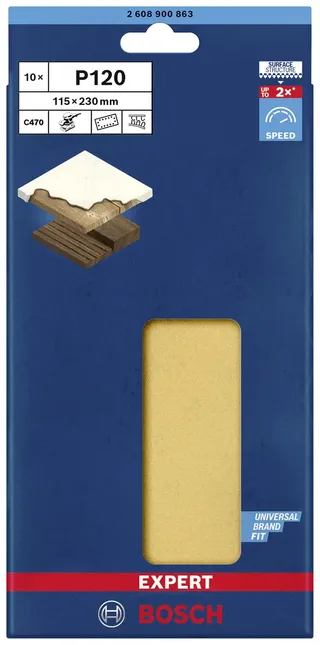 EXPERT C470 2608900863 Oscillerend schuurpapier Geperforeerd Korrelgrootte (num) 120 (l x b) 230 mm x 115 mm 10 stuk(s) by Bosch Professional – product image 2 of 2
