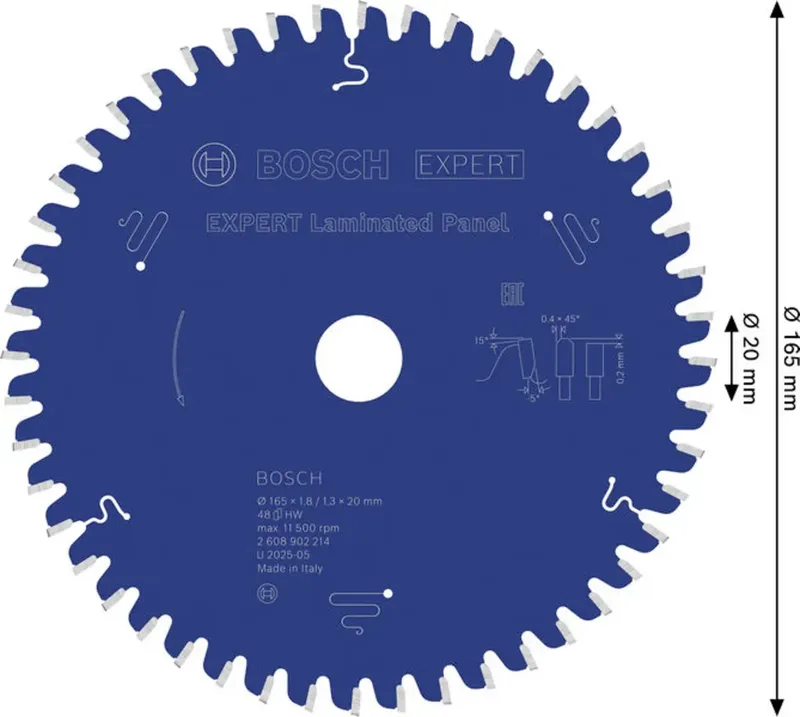 Expert Laminated Panel 165 X 18/13 X 20 Mm T48 Multimateriaal Cirkelzaagblad by Bosch Professional – product image 2 of 2
