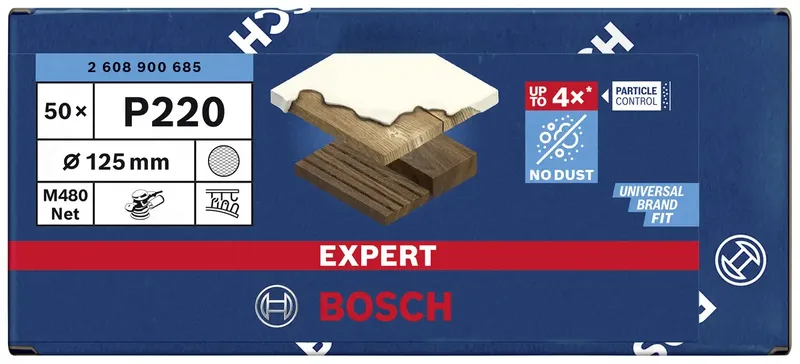 Bosch Accessories EXPERT M480 2608900685 Grille abrasive pour ponceuse excentrique non perforé Grain 220 (Ø) 125 mm 50 pc(s) de Bosch Professional – image du produit