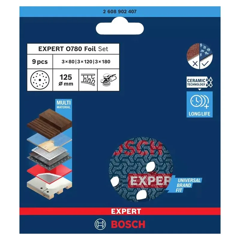 Bosch Accesorios Papier De Verre Expert O780 3x80/3x120/3x180 125 Mm 9 Unités de Bosch Professional – image du produit 2 sur 2