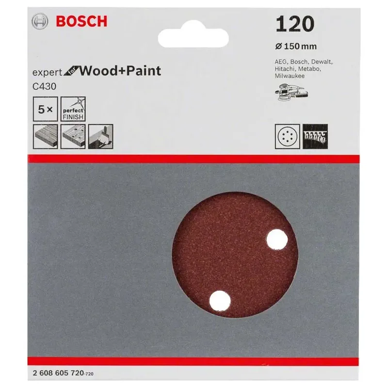 Exzenter Schleifpapier Holz Expert 6p G120 150 Mm 5 Einheiten de Bosch Professional – image du produit 2 sur 2