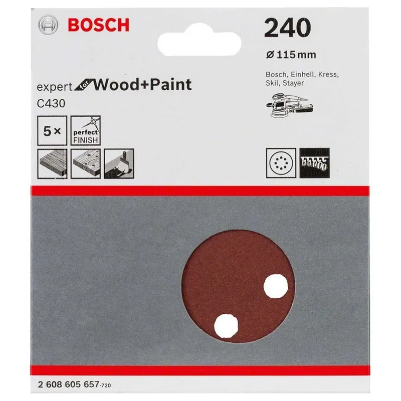 Exzenter Schleifpapier Holz Expert 8p G240 115 Mm 5 Einheiten de Bosch Professional – image du produit 2 sur 2