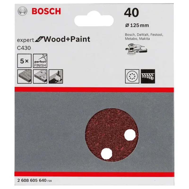 Exzenter Schleifpapier Holz Expert 8p G40 125 Mm 125 Mm 5 Einheiten de Bosch Professional – image du produit 2 sur 2