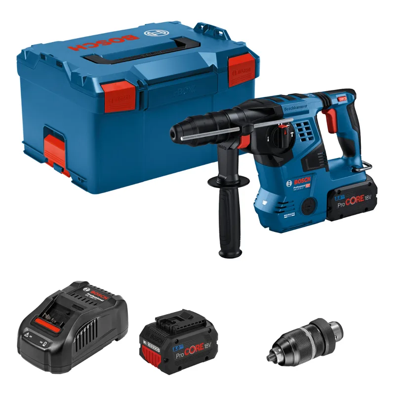 GBH 18V-28 CF Accu combihamer SDS-Plus 3,3J + snelwisselboorkop 18V 8.0Ah in L-Boxx - 0611921002 fra Bosch Professional – produktbillede