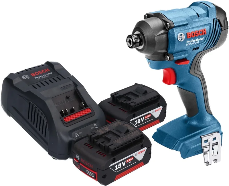 GDR 18V-160 Professionele accu-slagmoersleutel 18 V 160 Nm 1/4" + 2x oplaadbare accu 5.0 Ah + lader van Bosch Professional – productafbeelding