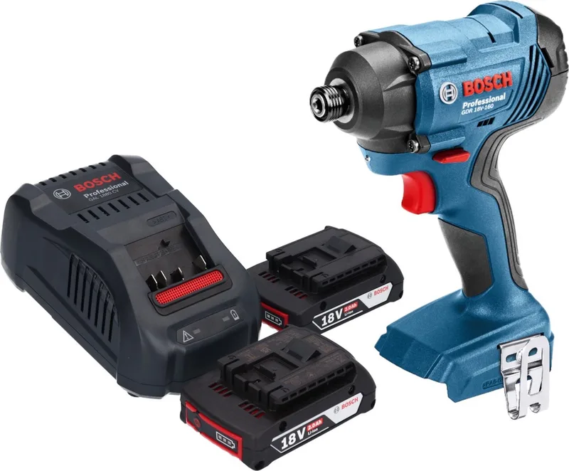 GDR 18V-160 Professionele accu-slagmoersleutel 18 V 160 Nm 1/4" + 2x oplaadbare accu 2.0 Ah + lader van Bosch Professional – productafbeelding