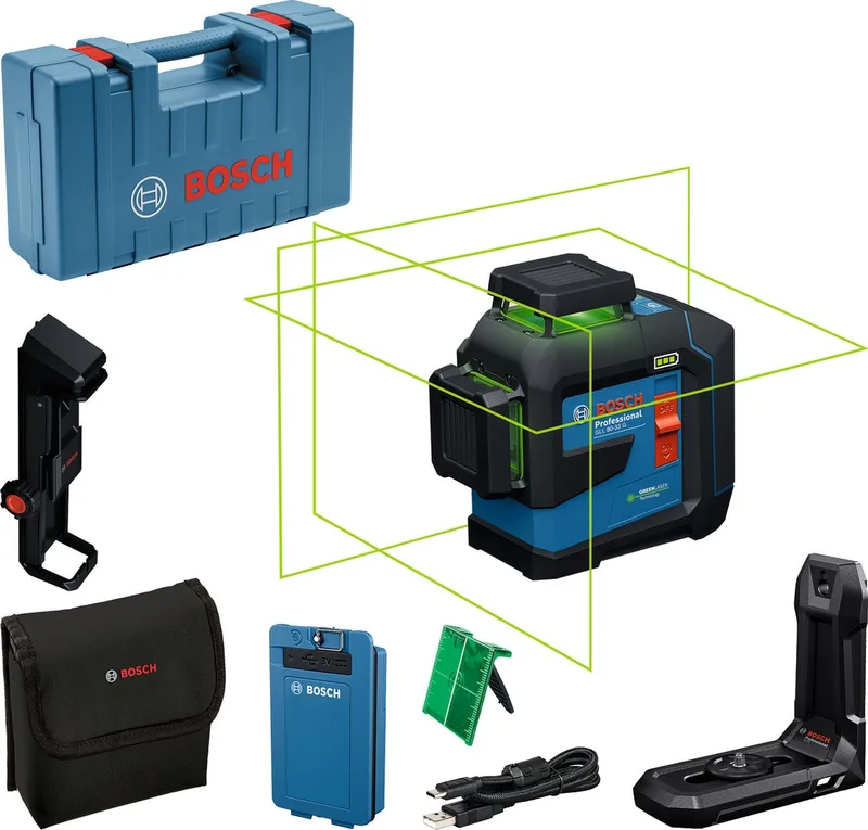 GLL 80-33 G - Lijnlaser - (1 x accu BA 3.7V 3.0Ah XL Li-Ion, laserrichtbord, houder LB10, USB-A naar USB-C kabel, tas) van Bosch Professional – productafbeelding 1 van 5