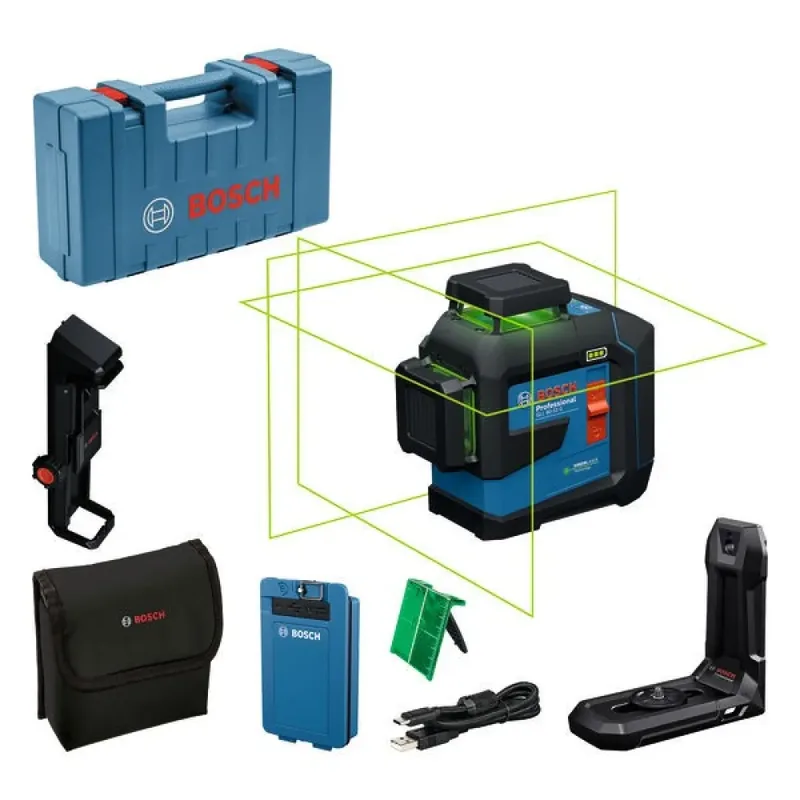 GLL 80-33 G - Lijnlaser - (4x batterij 1,5V LR6 (AA), laserrichtbord, houder LB10, alkalinebatterij-adapter, tas) by Bosch Professional – product image 3 of 6