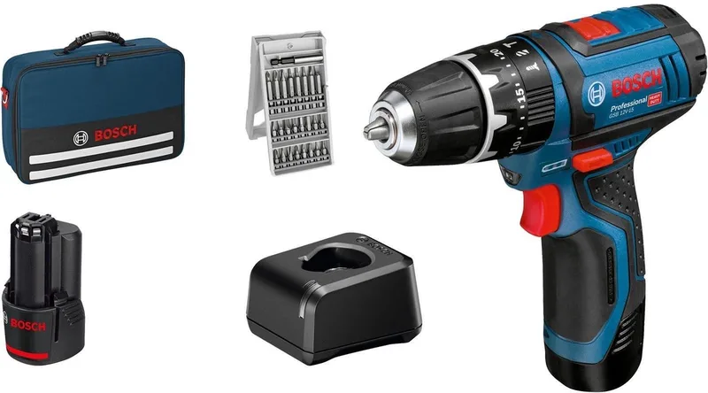 GSB 12V-15 2 vitesses-Perceuse à percussion sans fil + 2 batteries de Bosch Professional – image du produit