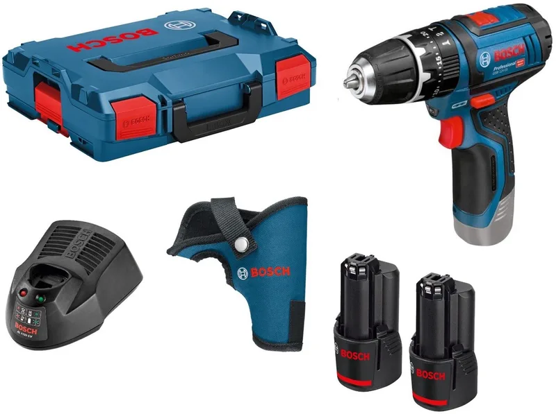 GSB 12V-15 - Accu Schroefklopboormachine - Incl 2 GBA 12V x Accu (2.0 Ah) - GAL 12V-40 Lader - Holster - L-Boxx från Bosch Professional – produktbild