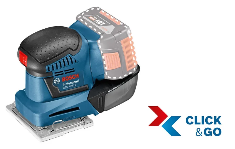 GSS 18V-10 - Accu vlakschuurmachine - Exclusief Accu en Lader - Inclusief 3x voetplaat met schuurplateau - 3x schuurblad van Bosch Professional – productafbeelding 5 van 5