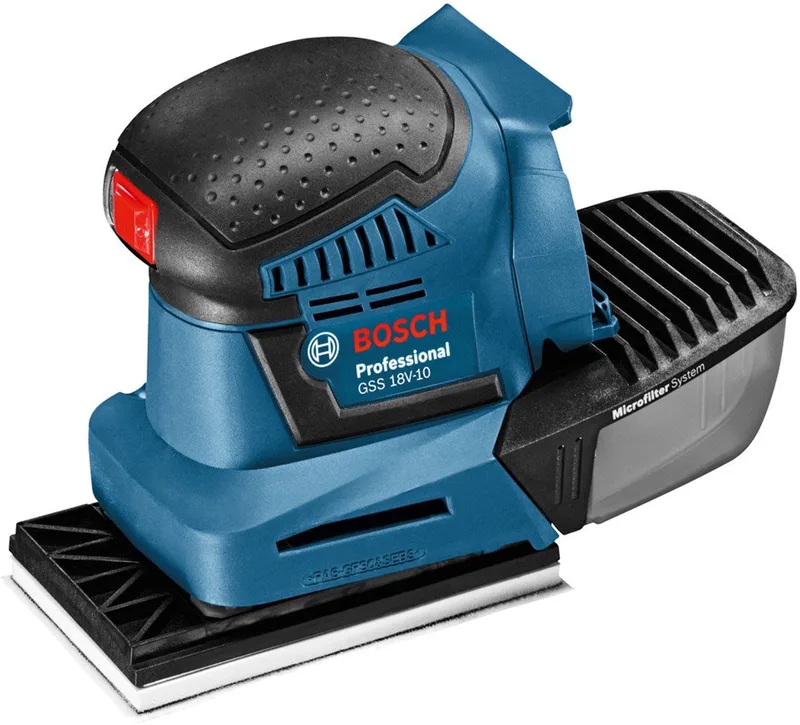 GSS 18V-10 - Accu vlakschuurmachine - Exclusief Accu en Lader - Inclusief 3x voetplaat met schuurplateau - 3x schuurblad van Bosch Professional – productafbeelding 1 van 5
