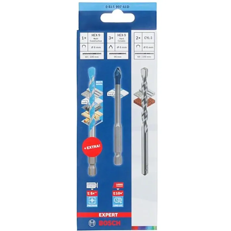 Hex-9 Hardceramic + Cyl-3 Keramische Boor 5 Eenheden de Bosch Professional – image du produit