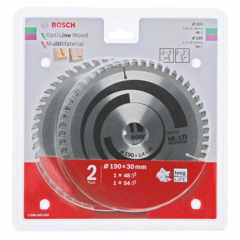 Optiline Hout-/multimateriaal Cirkelzaagblad 190x30 Mm 2 Eenheden von Bosch Professional – Produktbild