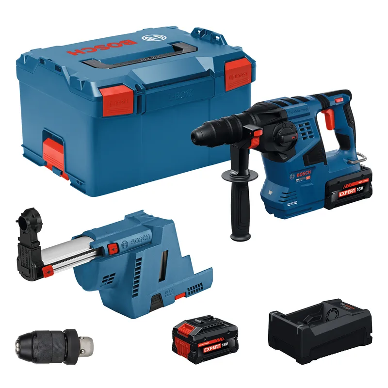 PRO GBH 18V-28 F Accu boorhamer SDS-Plus 3,3J + GDE 18V-16 2x EXBA18V-80 - 0611921102 von Bosch Professional – Produktbild