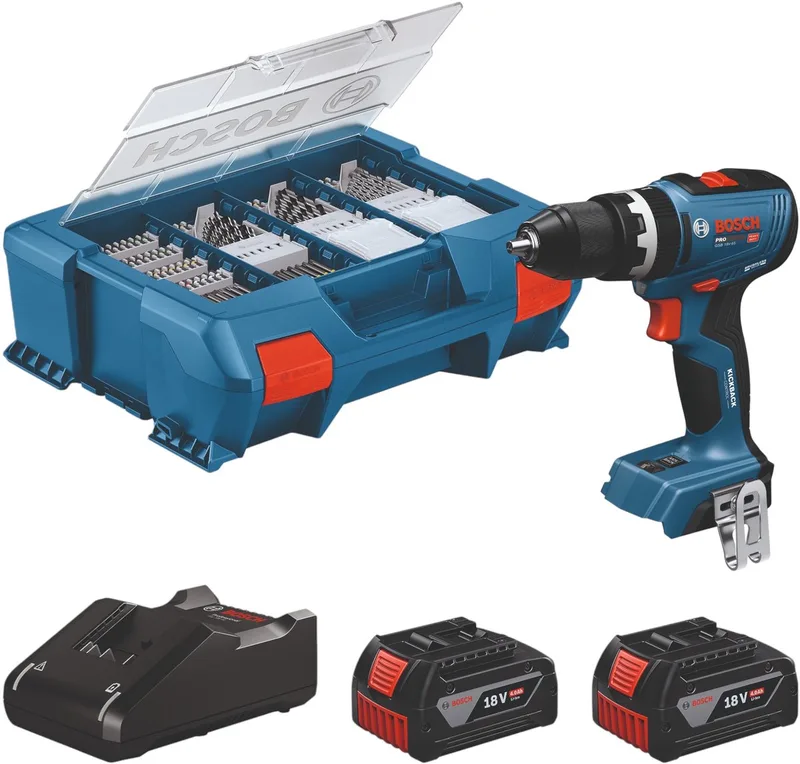 PRO GSB 18V-65 Accu klop-/schroefboormachine + 82x accessoires 2x 4.0Ah - 06019N3307 van Bosch Professional – productafbeelding 1 van 6