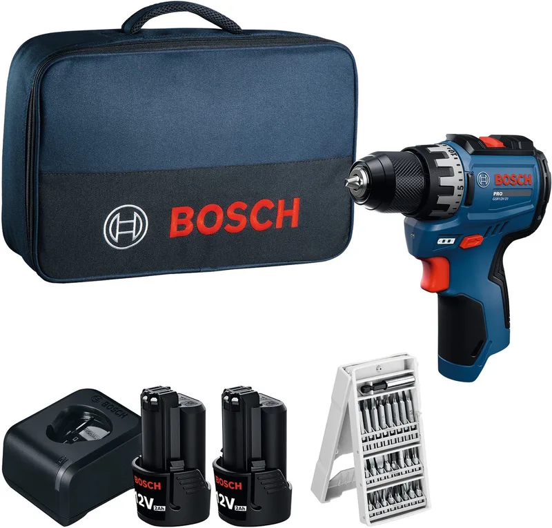 PRO GSR 12V-31 Accu schroefboormachine + 25x accessoires 2x 2.0Ah - 06019S6004 von Bosch Professional – Produktbild