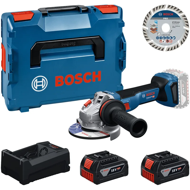 PRO GWS 18V-11 Accu haakse slijper 125 mm + diamantschijf 2x 5.0Ah - 0615A500E6 van Bosch Professional – productafbeelding