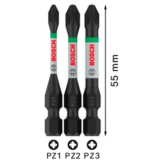 Pro Pz1/pz2/pz3 Kreuzschlitz-bit-set 55 Mm 3 Stücke by Bosch Professional – product image 3 of 3