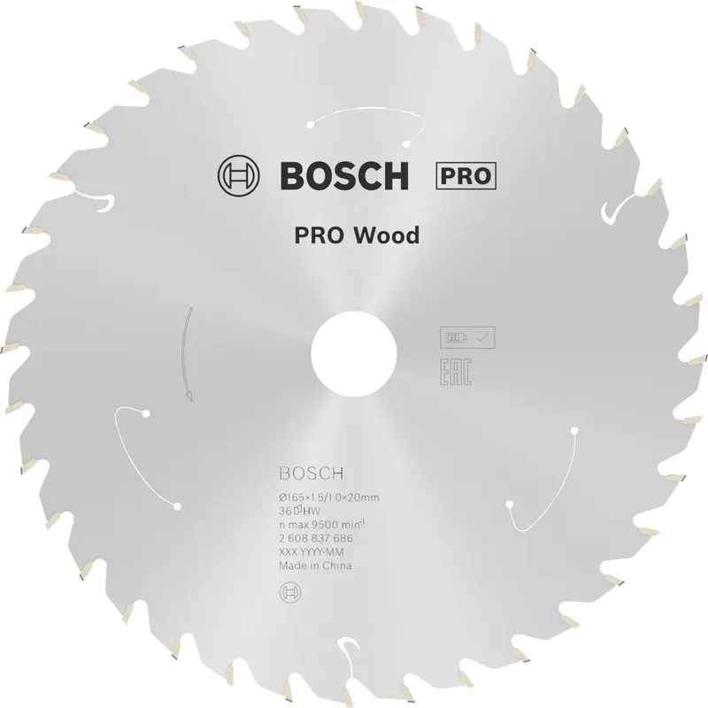 PRO Wood cordless 2608837686 Hartmetall Kreissägeblatt 165 x 20 mm Zähneanzahl: 36 1 St. de Bosch Professional – image du produit