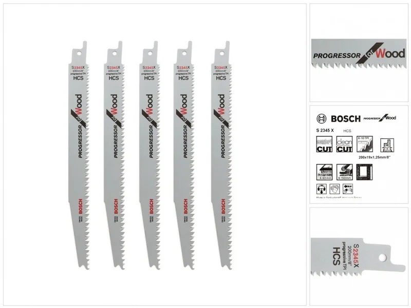 Säbelsägeblatt 5 Säbelsägeblätter 200 mm Progressor for Wood S 2345 X / S2345X by Bosch Professional – product image 1 of 5