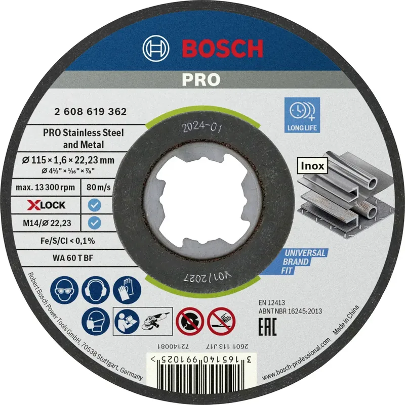 X-LOCK 2608619362 Trennscheibe gerade 115 mm 1 St. INOX de Bosch Professional – image du produit